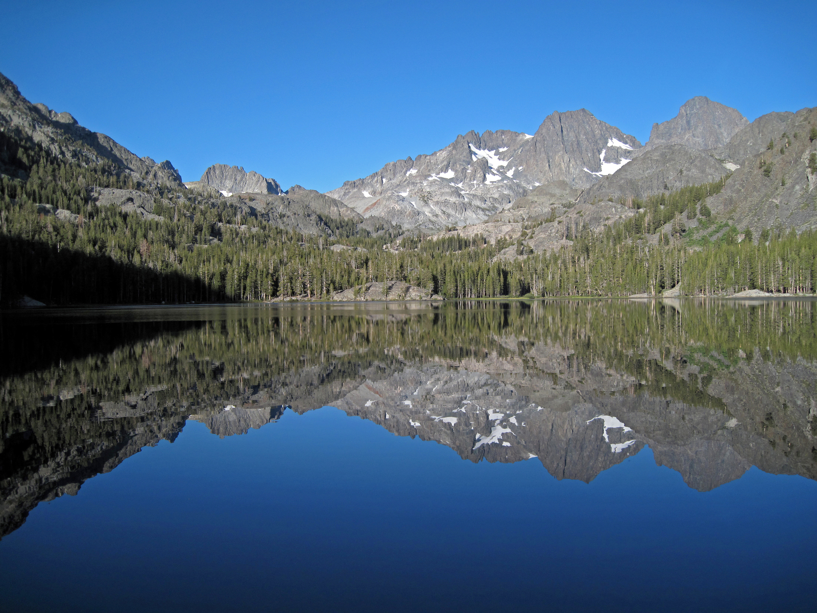 Mount Ritter and Banner Peak, reflected on Shadow Lake, Ansel Adams Wilderness, CA