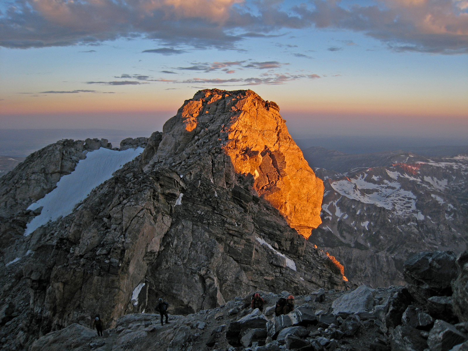 a rocky spur catches first light on the flanks of the Grand Teton, Grand Teton National Park, Wyoming