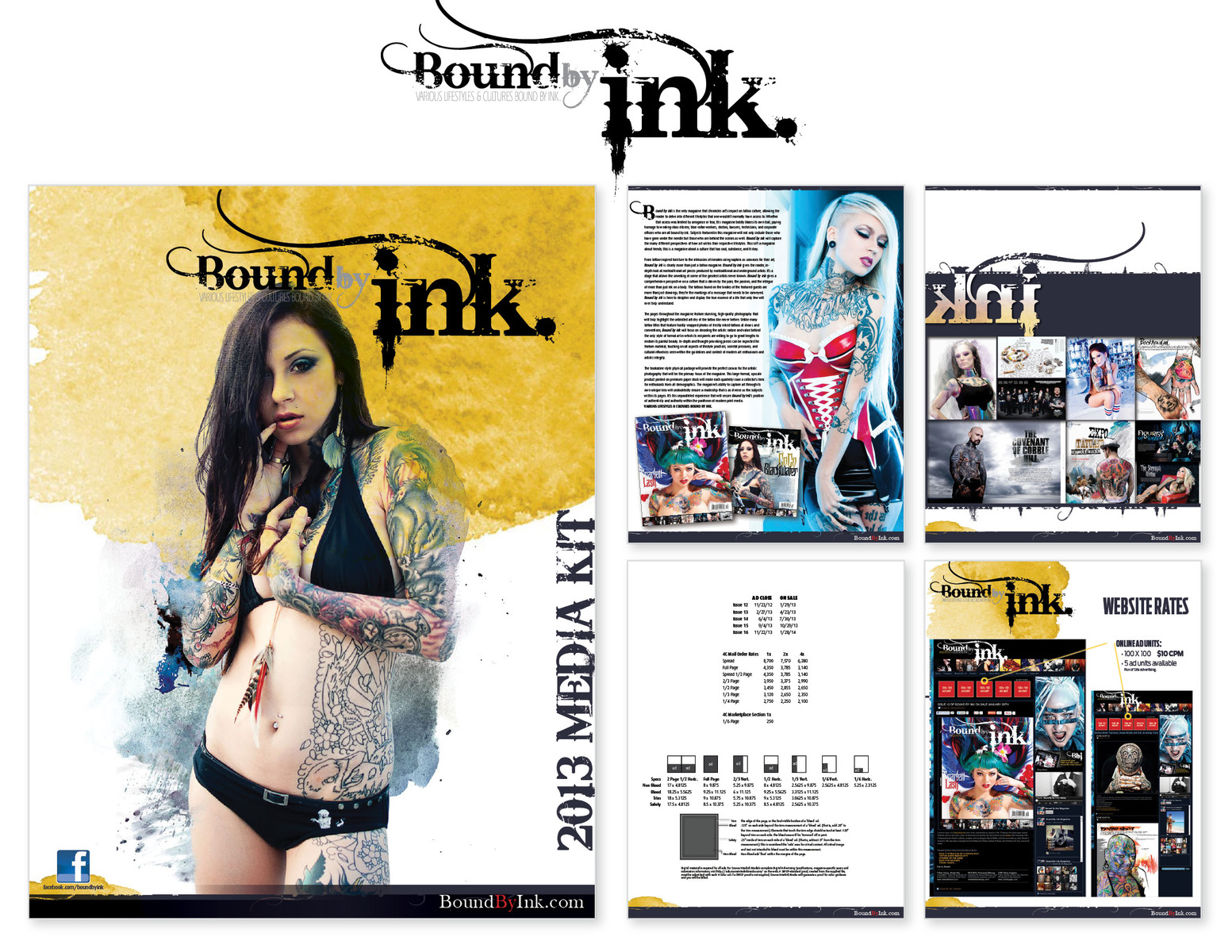 Designed media kit  for Bound By Ink Magazine used to communicate and sell advertising for this brand. 